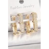 Pirinç Gold Renk Kare Zirkon Taşlı Kadın Küpe