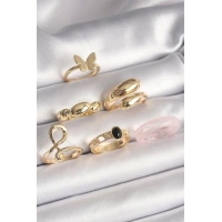 Pirinç Gold Renk Kelebek Figür Sarmal Model 6Lı Kadın Yüzük Seti