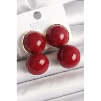 Pirinç Gold Renk Kırmızı Boncuk Model Kadın Küpe