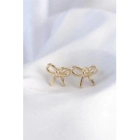 Pirinç Gold Renk Minimal Fiyonk Küpe