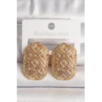 Pirinç Gold Renk Motif İşlemeli Kadın Küpe