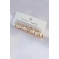 Pirinç Gold Renk Oval Küpe Seti