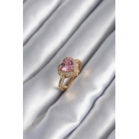 Pirinç Gold Renk Pembe Zirkon Taşlı Charm Kalp Model Kadın Yüzük