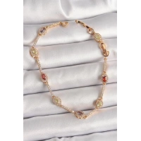Pirinç Gold Renk Renkli Damla Zirkon Taşlı Kadın Bileklik