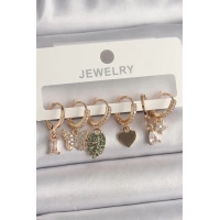 Pirinç Gold Renk Renkli Kelebek Figür Çoklu Figür Kadın Küpe Seti