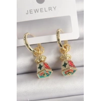 Pirinç Gold Renk Renkli Vintage Çin Emaye Model Kadın Küpe