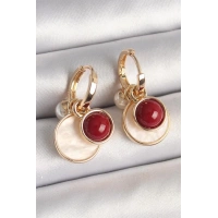 Pirinç Gold Renk Sallantı Beyaz Mineli Bordo Detay Kadın Küpe