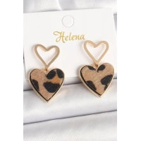 Pirinç Gold Renk Sallantı Leopar Kalp Model Kadın Küpe