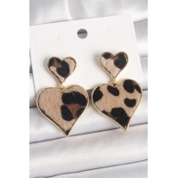 Pirinç Gold Renk Sallantı Leopar Kalp Model Kadın Küpe