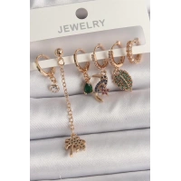 Pirinç Gold Renk Sallantı Zirkon Taşlı Ağaç Figür Kadın Küpe Seti