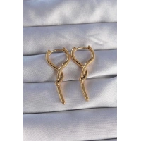 Pirinç Gold Renk Sarmal Çubuk Tasarımlı Uzun Küpe