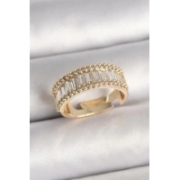 Pirinç Gold Renk Su Yolu Zirkon Taşlı Ayarlanabilir Model Kadın Yüzük