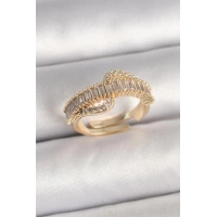 Pirinç Gold Renk Su Yolu Zirkon Taşlı Ayarlanabilir Model Kadın Yüzük