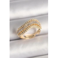 Pirinç Gold Renk Su Yolu Zirkon Taşlı Dalga Model Ayarlanabilir Kadın Yüzük