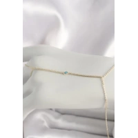 Pirinç Gold Renk Su Yolu Zirkon Taşlı Mavi Taş Detaylı Kadın Şahmeran