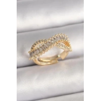 Pirinç Gold Renk Su Yolu Zirkon Taşlı Sonsuzluk Model Ayarlanabilir Kadın Yüzük