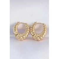 Pirinç Gold Renk Tırtık Detay Bombeli Halka Küpe