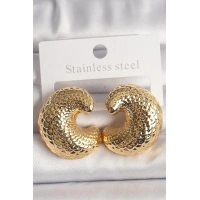 Pirinç Gold Renk Yılan Sırtı İşlemeli Yarım Halka Model Kadın Küpe