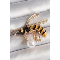 Pirinç Gold Renk Zirkon Taş Detaylı Arı Model Kadın Broş