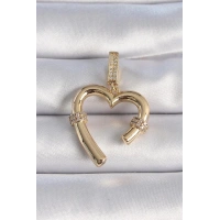 Pirinç Gold Renk Zirkon Taş Detaylı Kalp Figür Ajda Charm