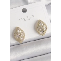 Pirinç Gold Renk Zirkon Taş İşlemeli Damla Model Kadın Küpe