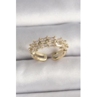 Pirinç Gold Renk Zirkon Taşlı Ayarlanabilir Yüzük
