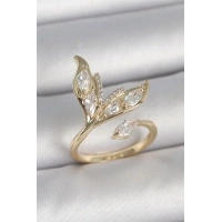 Pirinç Gold Renk Zirkon Taşlı Balık Kuyruğu Model Ayarlanabilir Model Kadın Yüzük