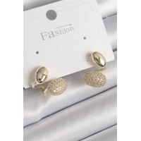 Pirinç Gold Renk Zirkon Taşlı Bombeli Model Kadın Küpe