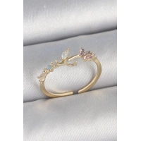 Pirinç Gold Renk Zirkon Taşlı Çiçek Model Ayarlanabilir Kadın Yüzük