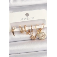 Pirinç Gold Renk Zirkon Taşlı Çoklu Figür Kadın Küpe Seti