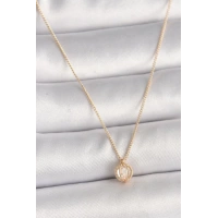 Pirinç Gold Renk Zirkon Taşlı Daire Kafes Model Kadın Kolye