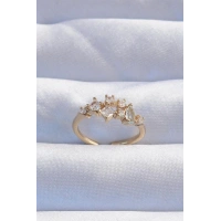 Pirinç Gold Renk Zirkon Taşlı Damla Detay Ayarlanabilir Yüzük