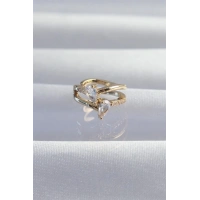 Pirinç Gold Renk Zirkon Taşlı Damla Earcuff Küpe