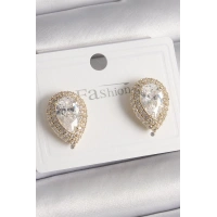 Pirinç Gold Renk Zirkon Taşlı Damla Model Kadın Küpe