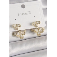 Pirinç Gold Renk Zirkon Taşlı Damla Model Kadın Küpe