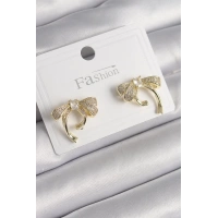 Pirinç Gold Renk Zirkon Taşlı Fiyonk Model Kadın Küpe