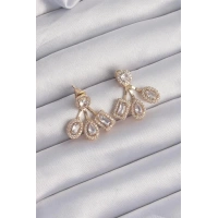Pirinç Gold Renk Zirkon Taşlı Geometrik Model Küpe