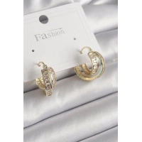 Pirinç Gold Renk Zirkon Taşlı Halka Model Kadın Küpe