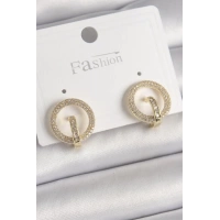 Pirinç Gold Renk Zirkon Taşlı Halka Model Kadın Küpe