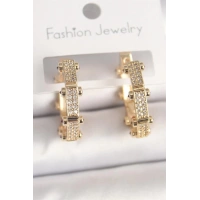 Pirinç Gold Renk Zirkon Taşlı Halka Model Kadın Küpe