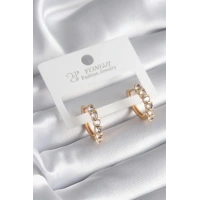 Pirinç Gold Renk Zirkon Taşlı Halka Model Kadın Küpe