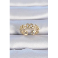 Pirinç Gold Renk Zirkon Taşlı İnci Detay Kadın Yüzük