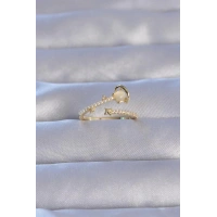 Pirinç Gold Renk Zirkon Taşlı İncili Satürn Model Ayarlanabilir Yüzük