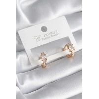 Pirinç Gold Renk Zirkon Taşlı Kadın Küpe