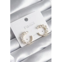 Pirinç Gold Renk Zirkon Taşlı Kadın Küpe