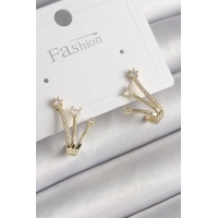 Pirinç Gold Renk Zirkon Taşlı Kadın Küpe