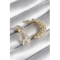 Pirinç Gold Renk Zirkon Taşlı Kadın Küpe