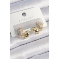 Pirinç Gold Renk Zirkon Taşlı Kadın Küpe