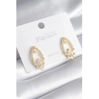 Pirinç Gold Renk Zirkon Taşlı Kadın Küpe