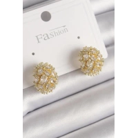 Pirinç Gold Renk Zirkon Taşlı Kadın Küpe